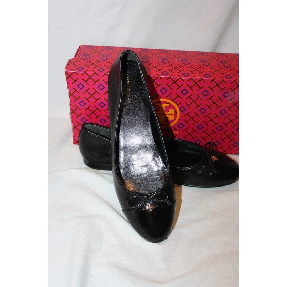 Tory Burch Claire Cap-Toe Goat Leather Ballet Flats Black NEW SZ 9.5 $275